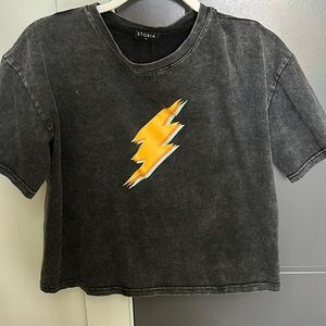 “STORIA” tee with a lightning bolt symbol; only worn once